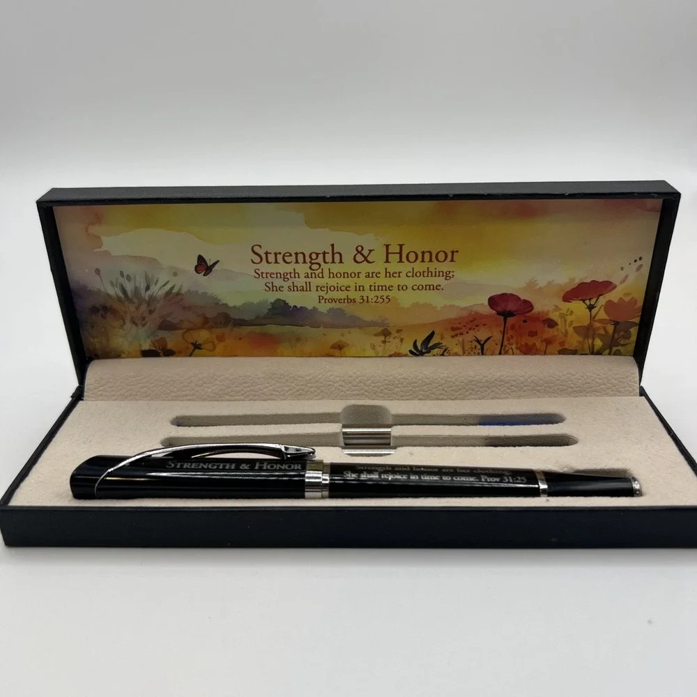 NIB Deluxe Scripture Pen with 2 ink refills Strength‎ & Honor Proverbs 31:255